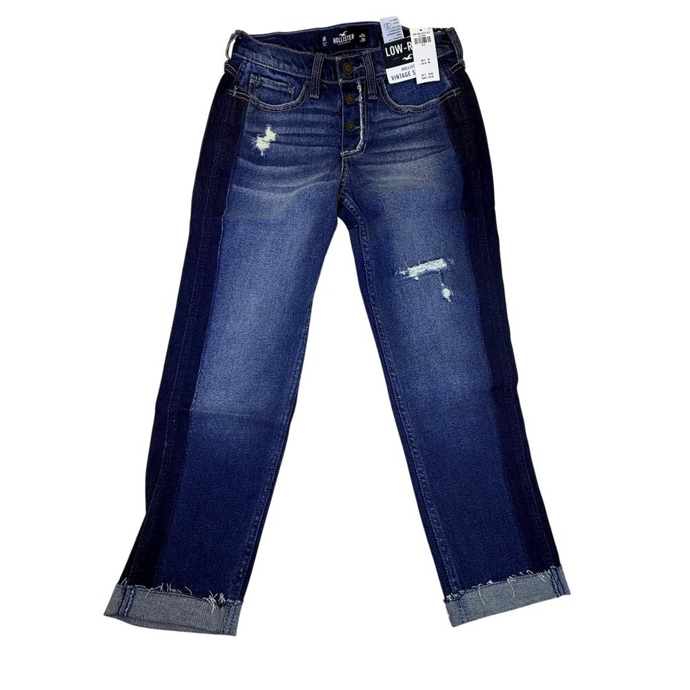 Hollister Womens Blue Cotton Low-Rise Crop Boyfriend Jeans Size W24 L25 - New